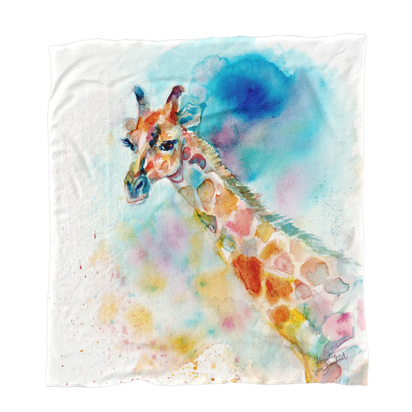 Giraffe Light Weight Fleece Blanket by Kristin Van Lieshout