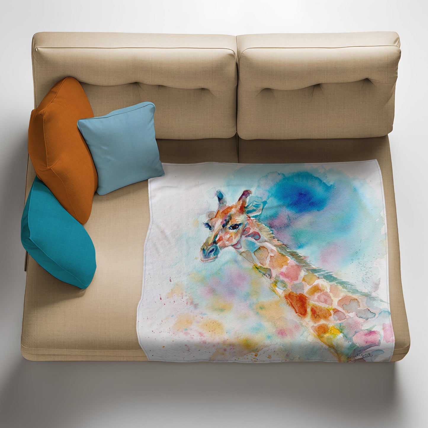Giraffe Light Weight Fleece Blanket by Kristin Van Lieshout