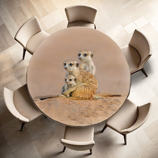 Kalahari Meerkat Family Round Tablecloth by Fanie Heymans