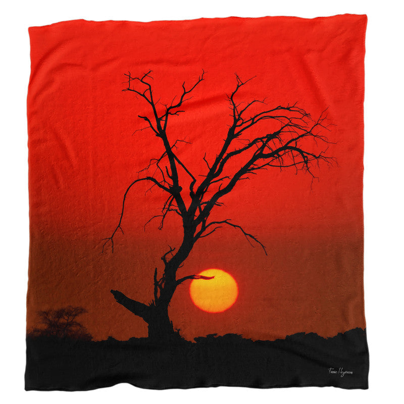 Kgalagadi Red Sunset Dead Tree Light Weight Fleece Blanket By Fanie Heymans