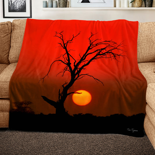 Kgalagadi Red Sunset Dead Tree Light Weight Fleece Blanket By Fanie Heymans