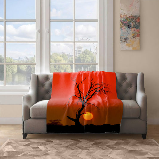 Kgalagadi Red Sunset Dead Tree Light Weight Fleece Blanket By Fanie Heymans