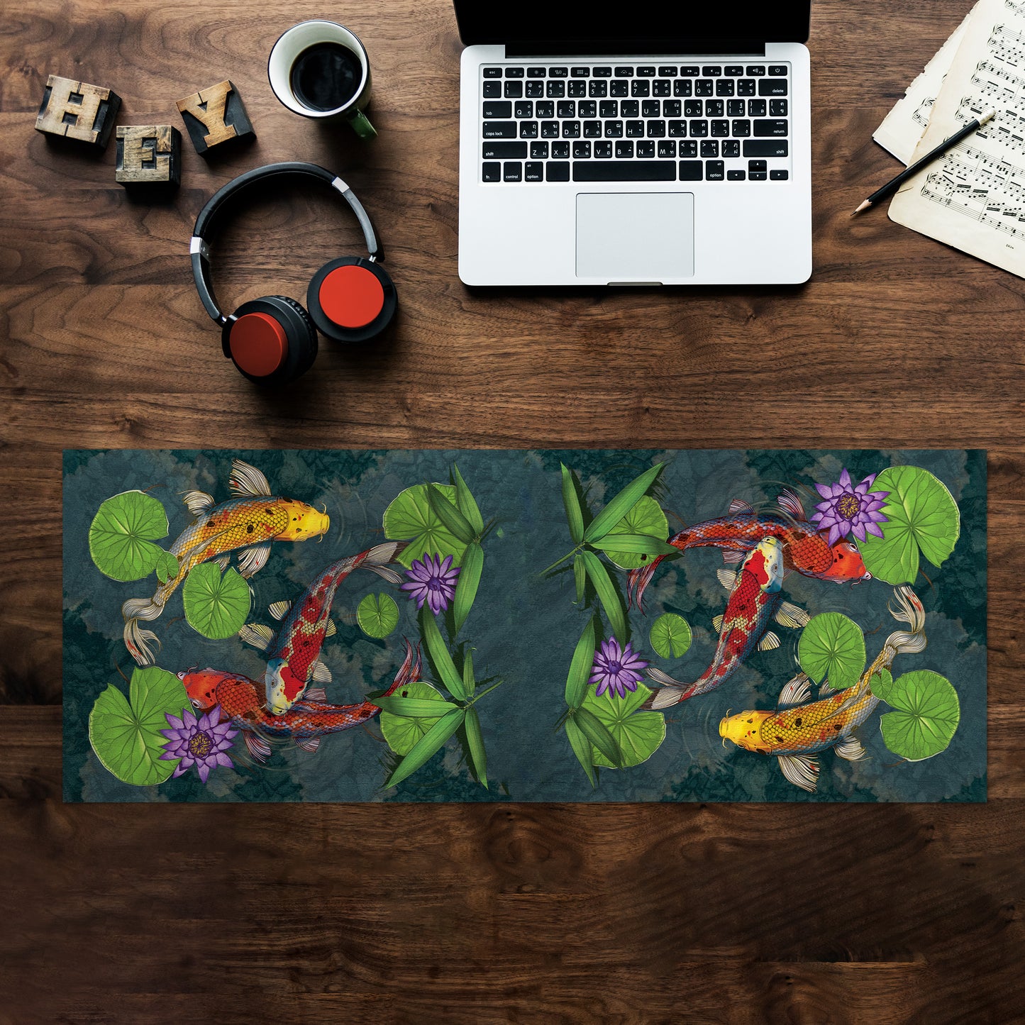 Koi Fish By Vincent Hie Large Desk Pad