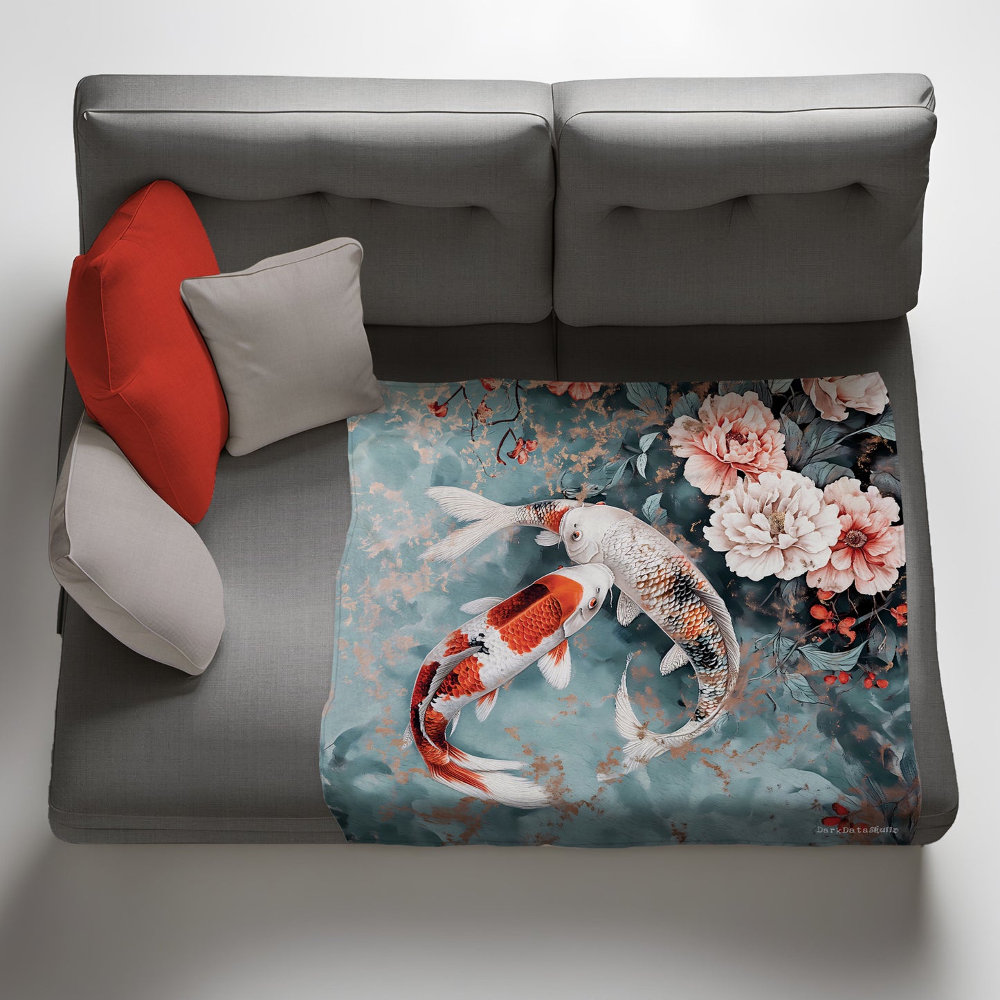 Koi Fish in Flower Pond Light Weight Fleece Blanket by Wikus Schalkwyk