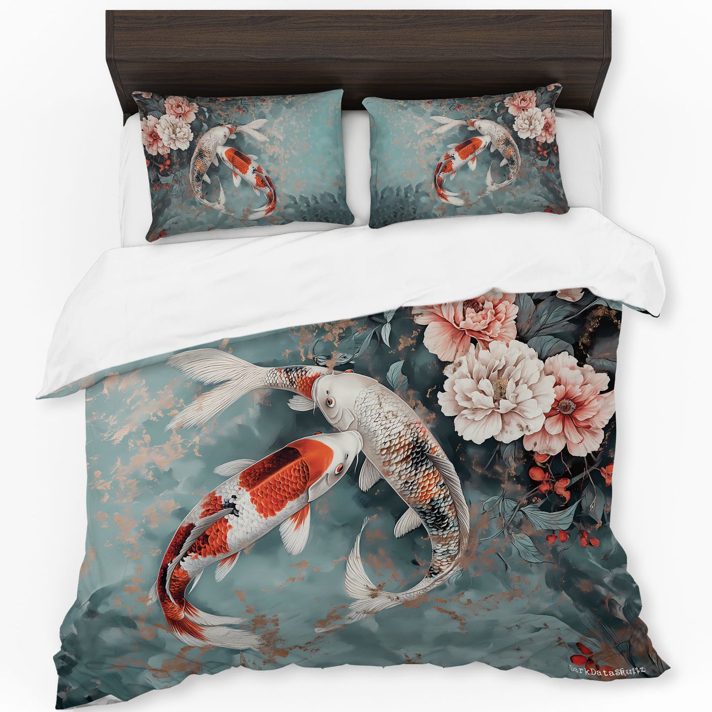 Koi Fish in Flower Pond by Wikus Schalkwyk Duvet Cover Set
