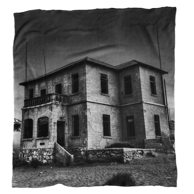 Kolmanskop Ghost Buildings Black and White Light Weight Fleece Blanket By Fanie Heymans