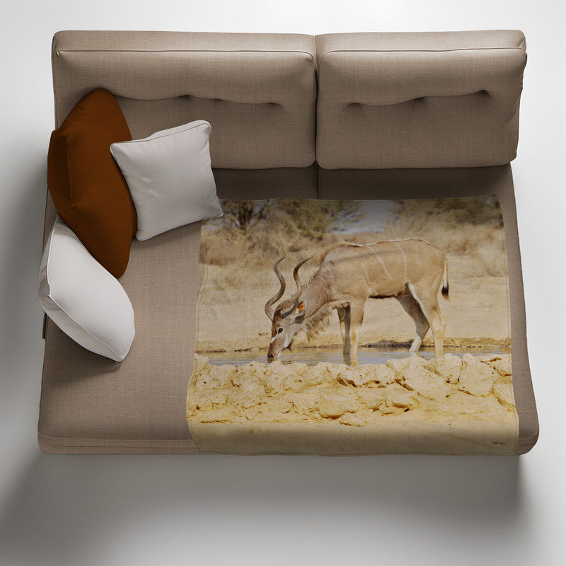 Kudu Bull Light Weight Fleece Blanket By Annette Heymans