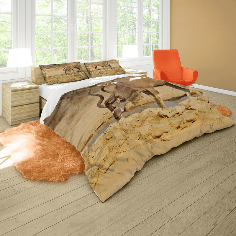 Kudu Bull at Waterhole Duvet Cover Set by Annette Heymans