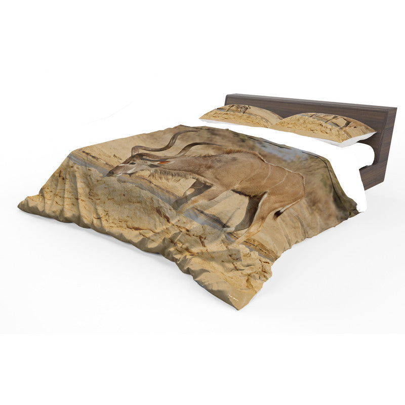 Kudu Bull at Waterhole Duvet Cover Set by Annette Heymans