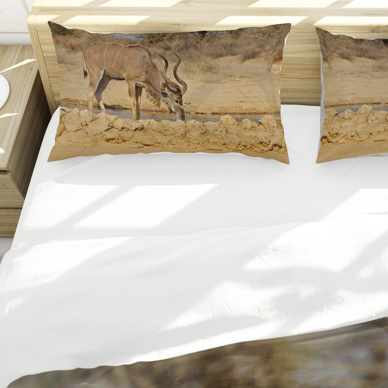 Kudu Bull at Waterhole Duvet Cover Set by Annette Heymans