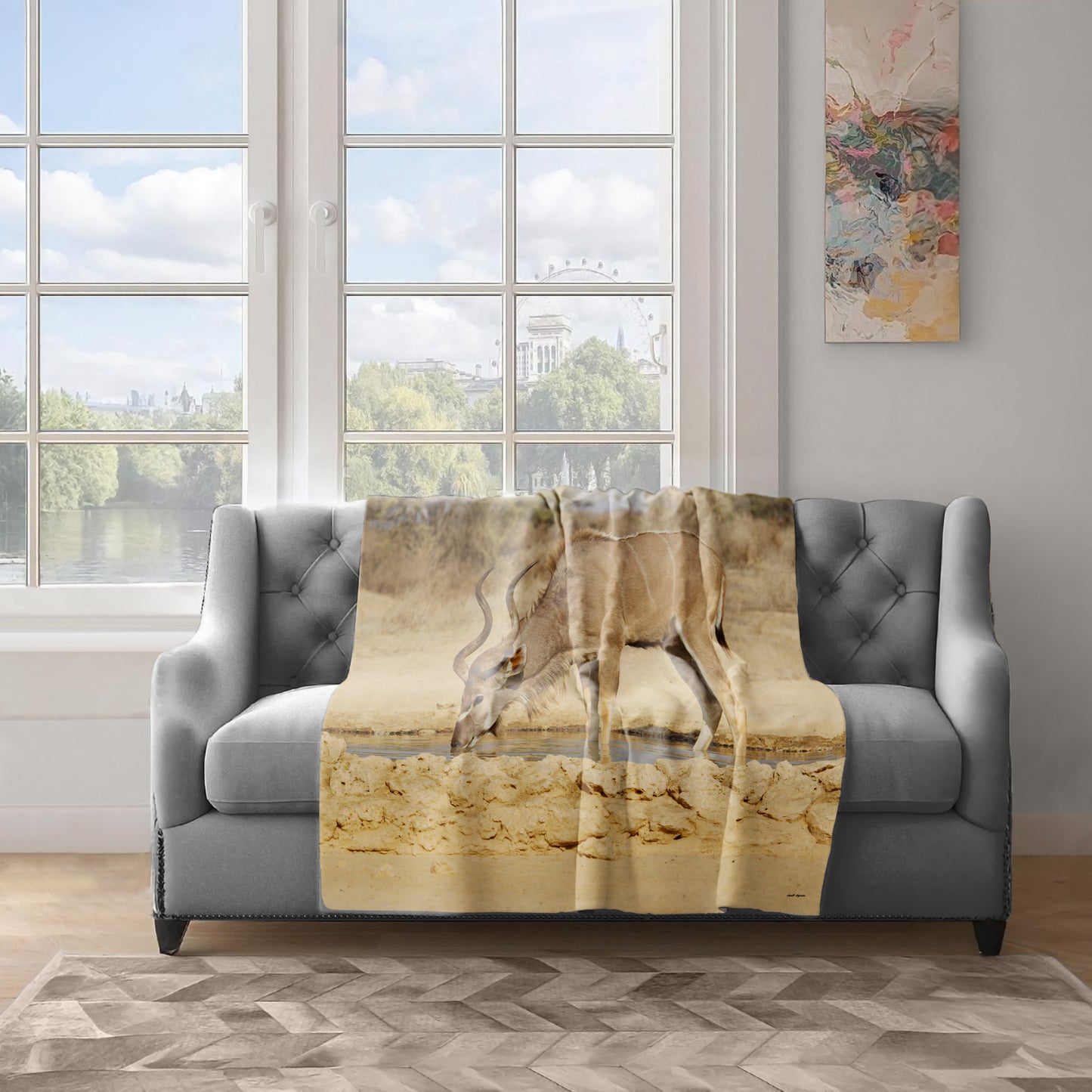 Kudu Bull Light Weight Fleece Blanket By Annette Heymans