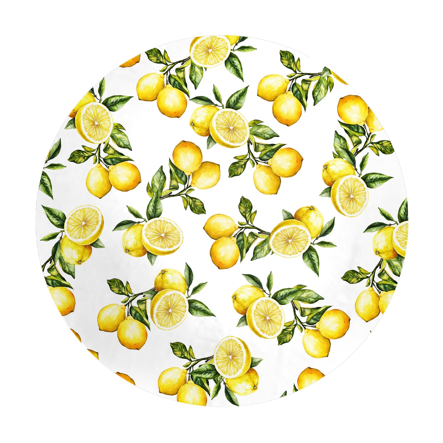 Lemons On White Round Tablecloth by Mark van Vuuren