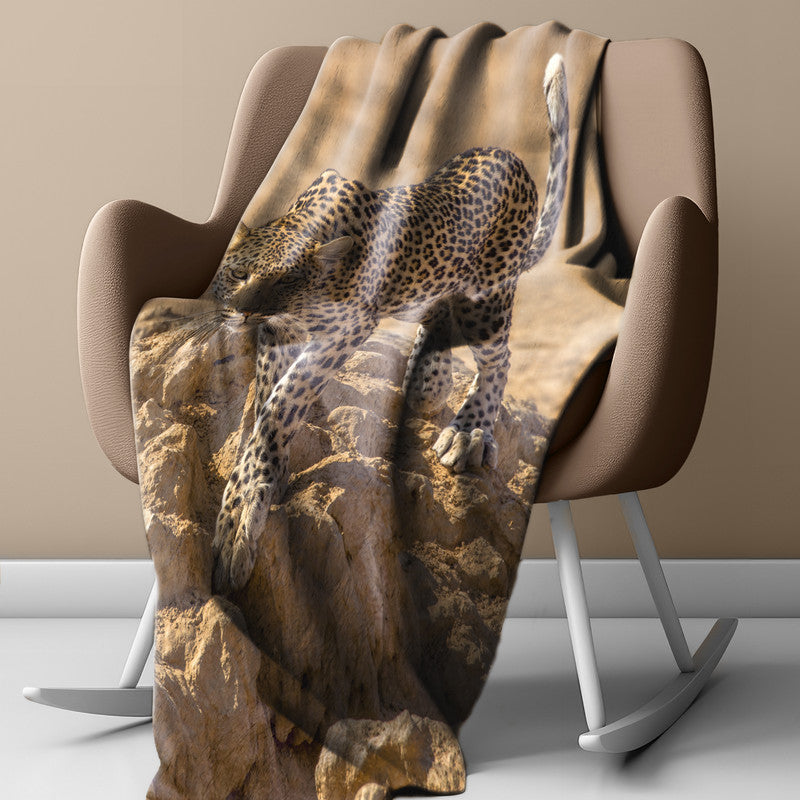 Leopard Stare Light Weight Fleece Blanket by Fanie Heymans