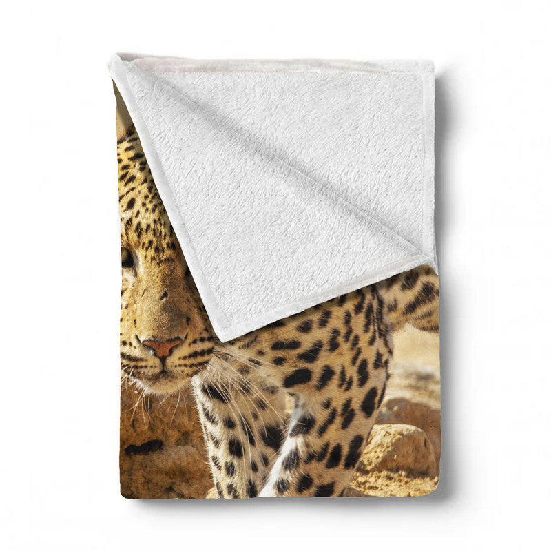 Leopard Stare Light Weight Fleece Blanket by Fanie Heymans