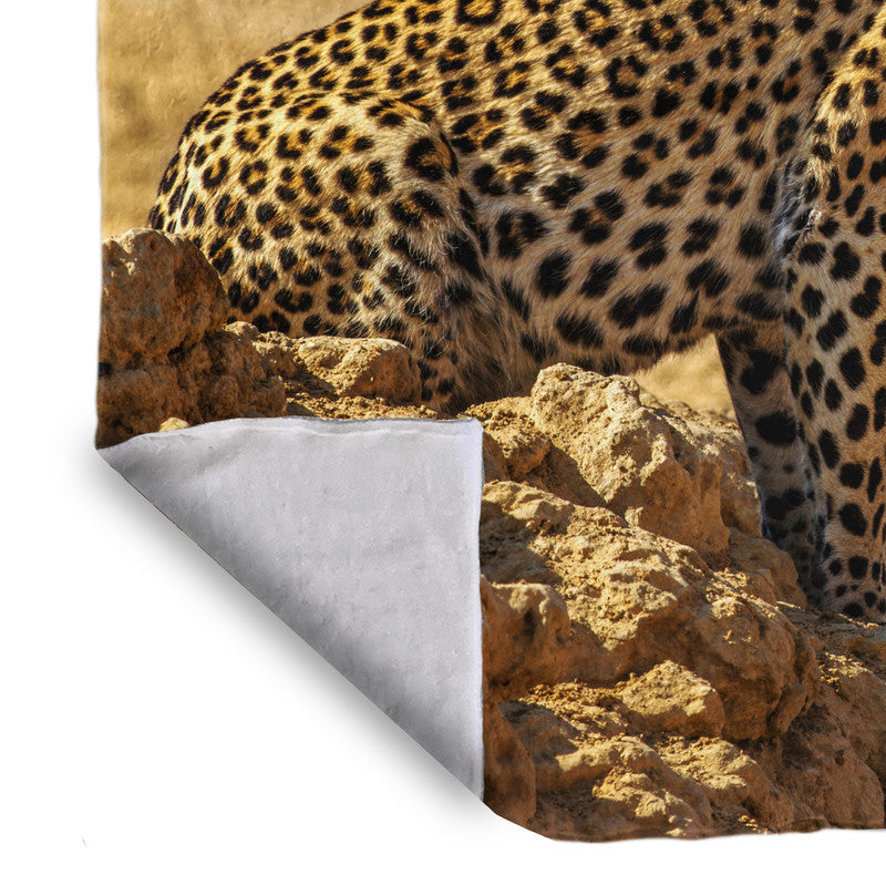 Leopard at Waterhole Light Weight Fleece Blanket by Fanie Heymans