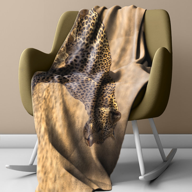 Leopard at Waterhole Light Weight Fleece Blanket by Fanie Heymans