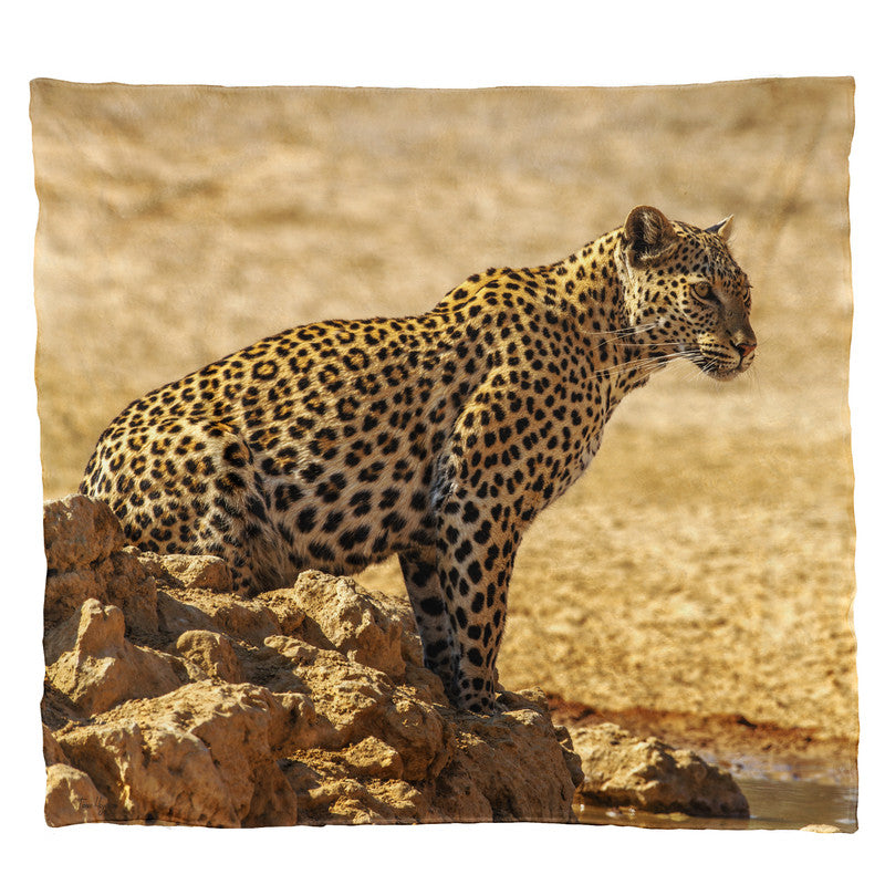 Leopard at Waterhole Light Weight Fleece Blanket by Fanie Heymans