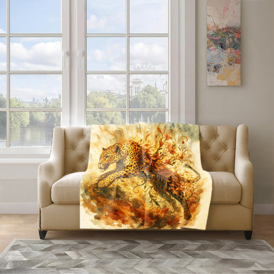 Leopard Golden Leap Light Weight Fleece Blanket by Nathan Pieterse