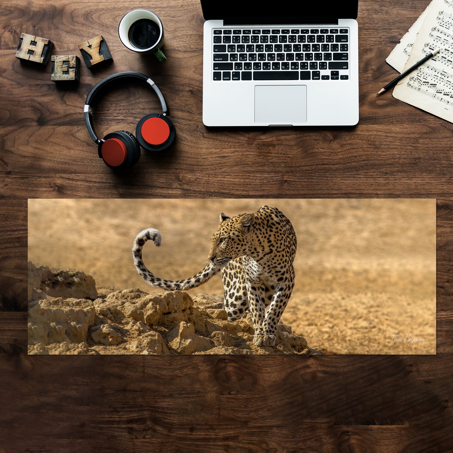 Leopard Kgalagadi Desk Pad by Fanie Heymans