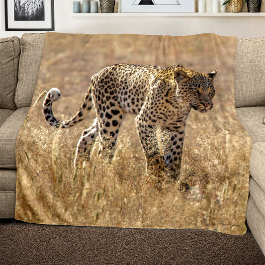 Leopard at Waterhole Light Weight Fleece Blanket by Fanie Heymans
