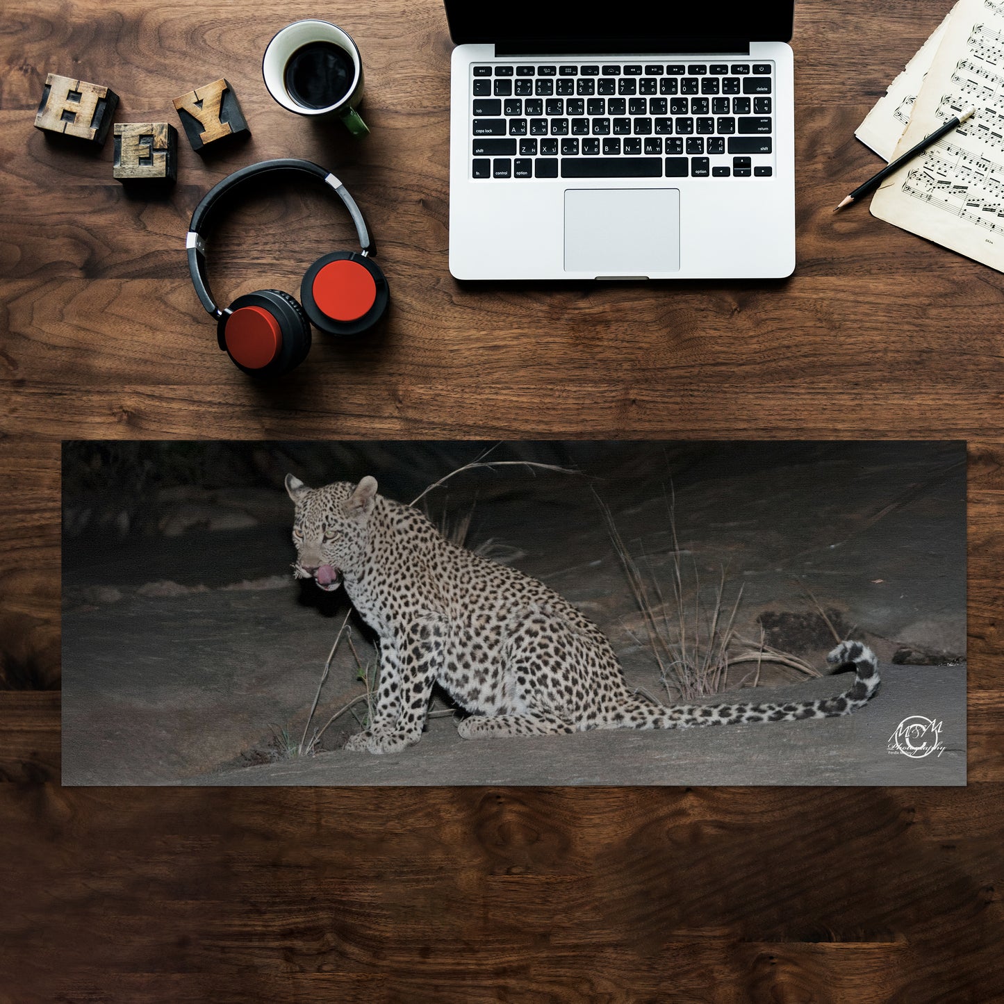 Leopard Licking Lips Desk Pad by Ferdie Muller