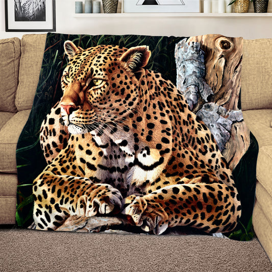 Leopard Light Weight Fleece Blanket by Delene Lambert