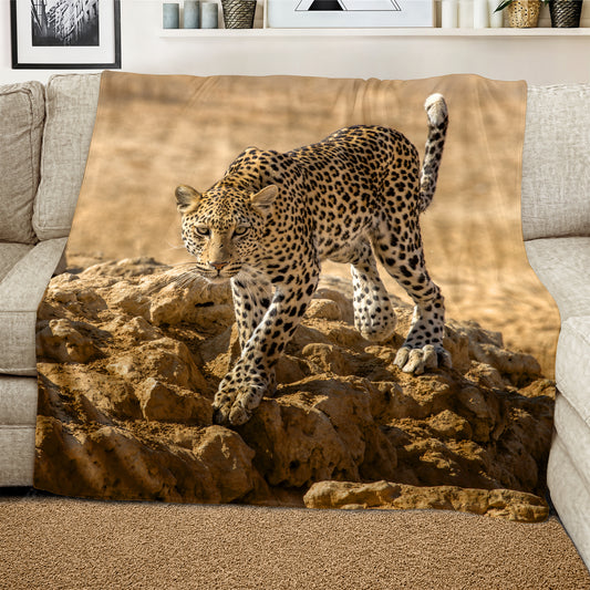 Leopard Stare Light Weight Fleece Blanket by Fanie Heymans