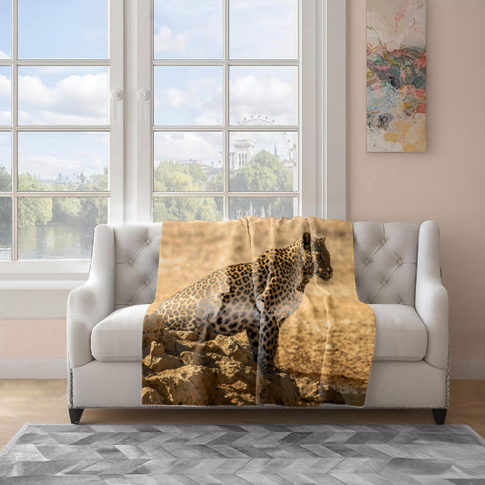 Leopard at Waterhole Light Weight Fleece Blanket by Fanie Heymans