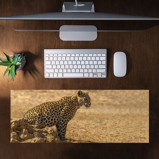 Leopard at Waterhole Large Desk Pad by Fanie Heymans