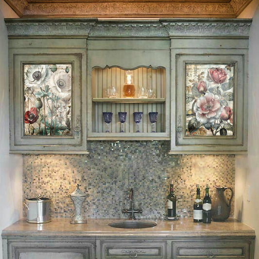 Life Memories of a Row of Red Flowers Decoupage A3