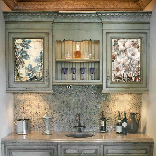 Life Memories of the Blue Leaves Among the White Decoupage A3