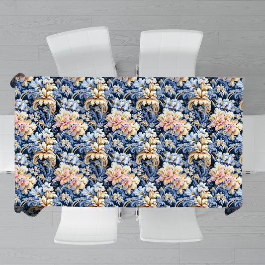 Light Blue Floral Rectangle Tablecloth