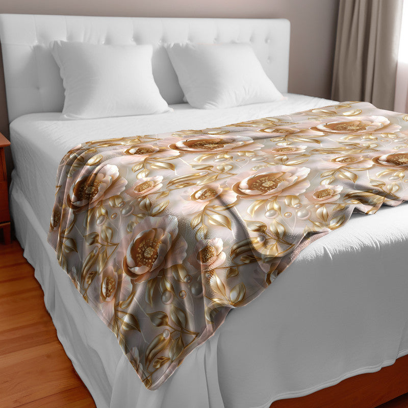 Light Cream Peonies Light Bed Throw