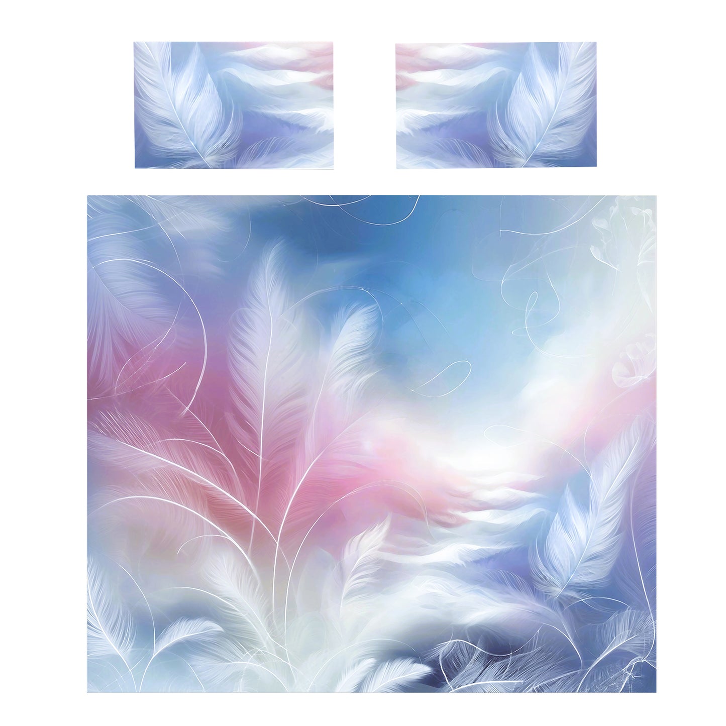 Light Blue to Pink Plume Duvet Cover Set
