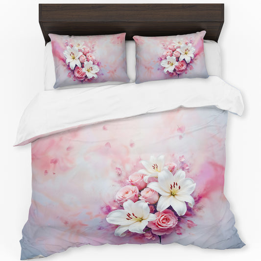 Lily Pink Roses Duvet Cover Set