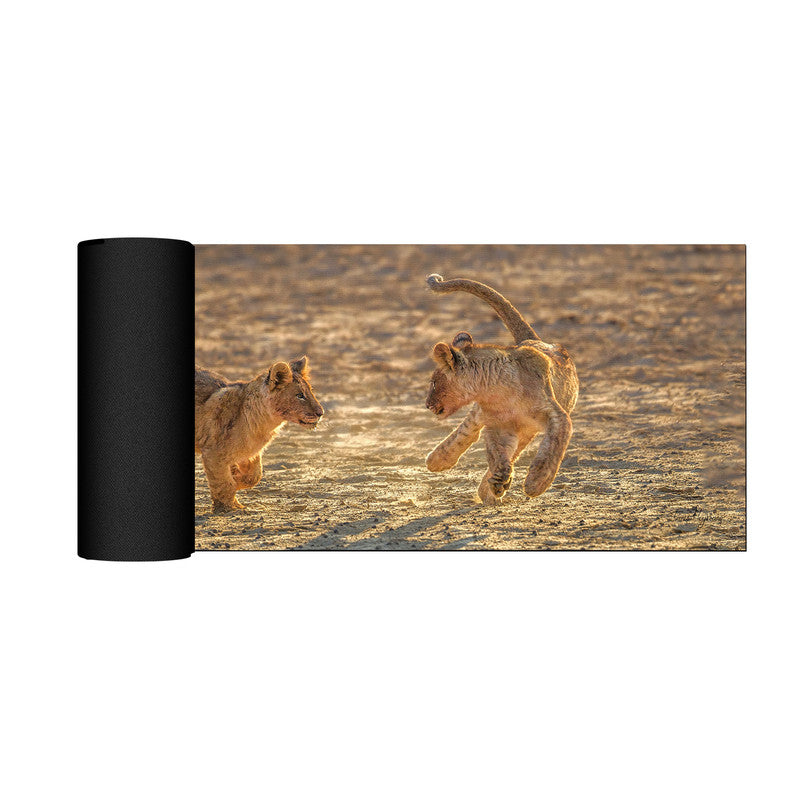 Lion Cubs playing early morning Large Desk Pad By Fanie Heymans