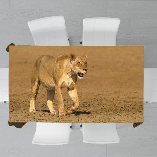 Lioness Strolling in Nossob Riverbed By Fanie Heymans Rectangle Tablecloth