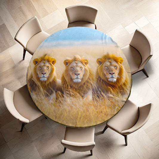 Three Male Lions Round Tablecloth