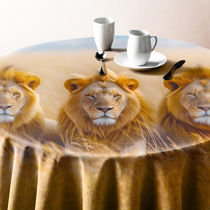 Three Male Lions Round Tablecloth