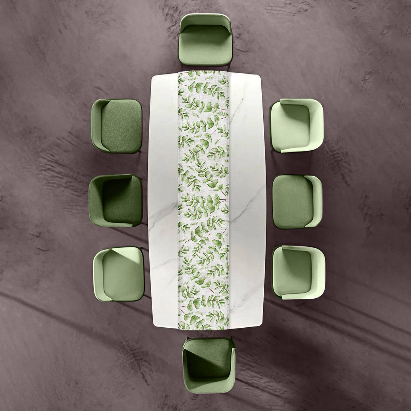 Beautifull Painted Green Leaves Table Runner By Mark van Vuuren
