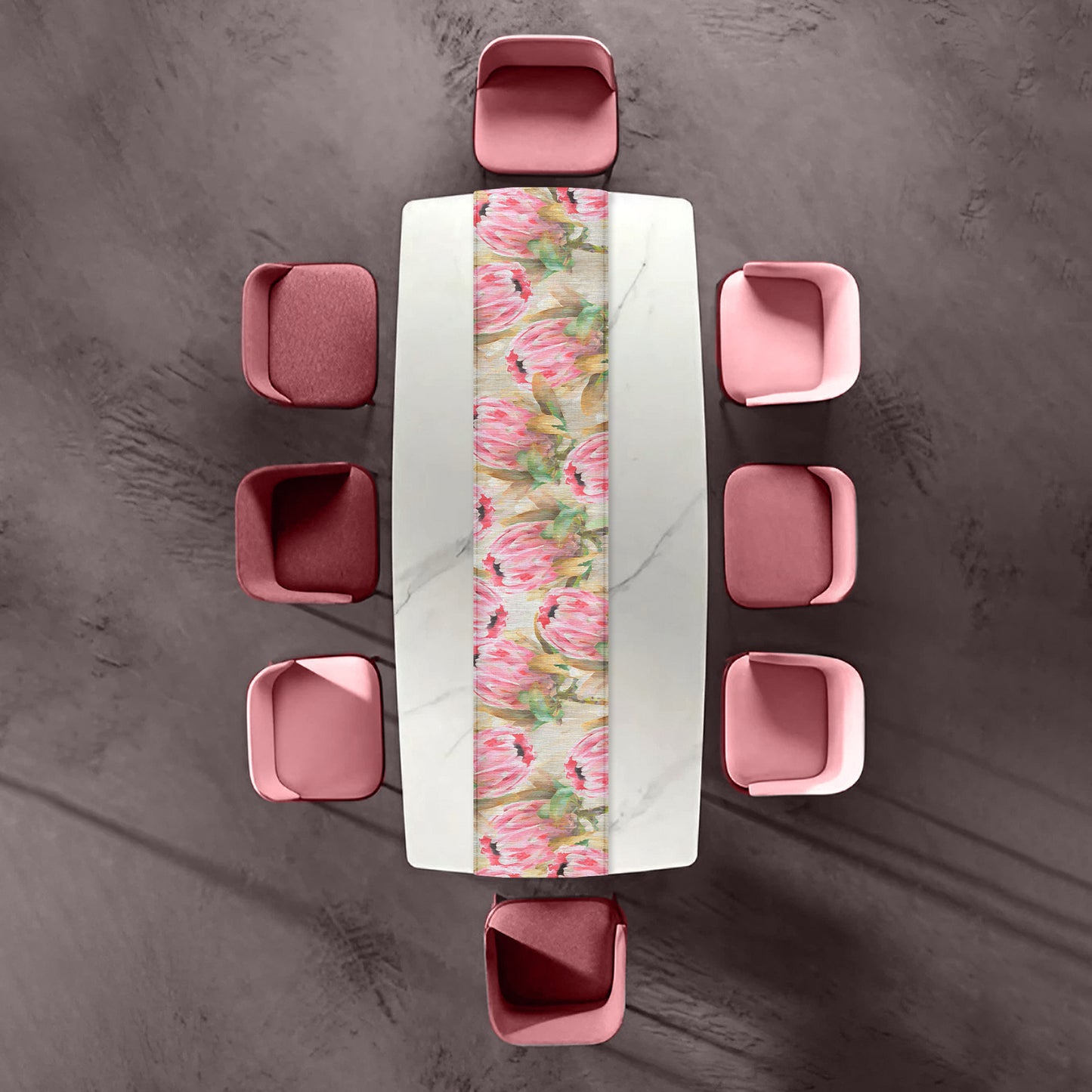 Pink Painted Protea Pattern Table Runner By Mark van Vuuren