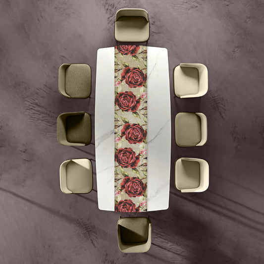 Water Painted Red Rose on Beige Table Runner By Mark van Vuuren