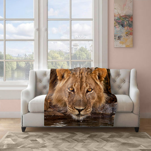Male Lion Kgalagadi Light Weight Fleece Blanket By Fanie Heymans