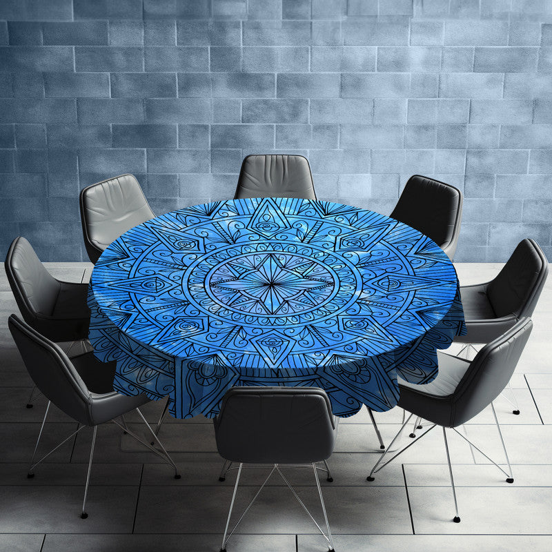Mandala Blue Ice Round Tablecloth