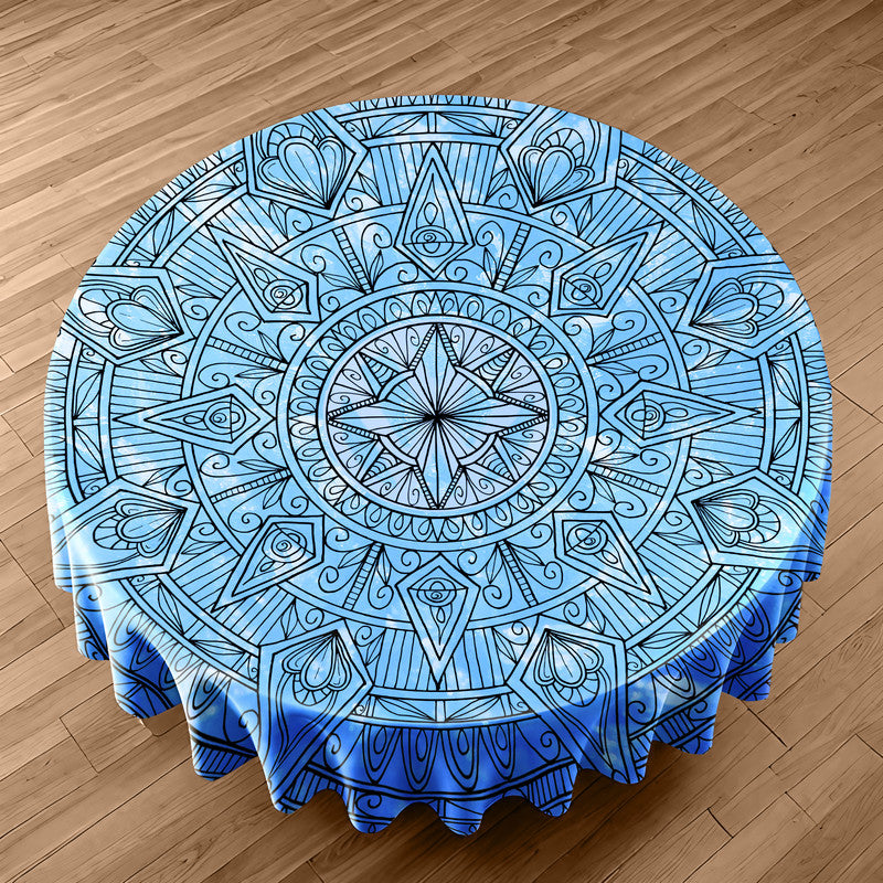 Mandala Blue Ice Round Tablecloth