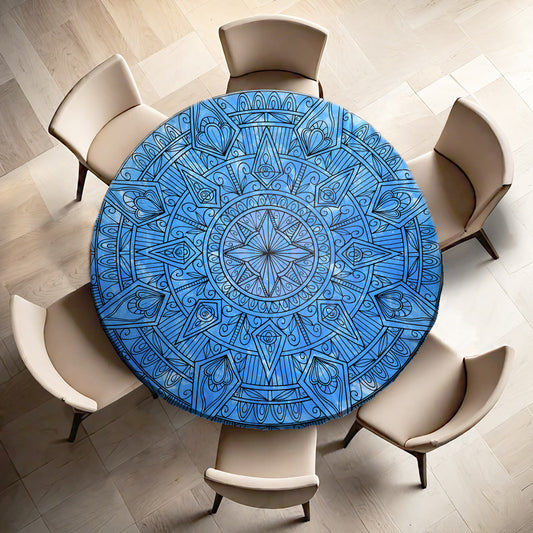 Mandala Blue Ice Round Tablecloth