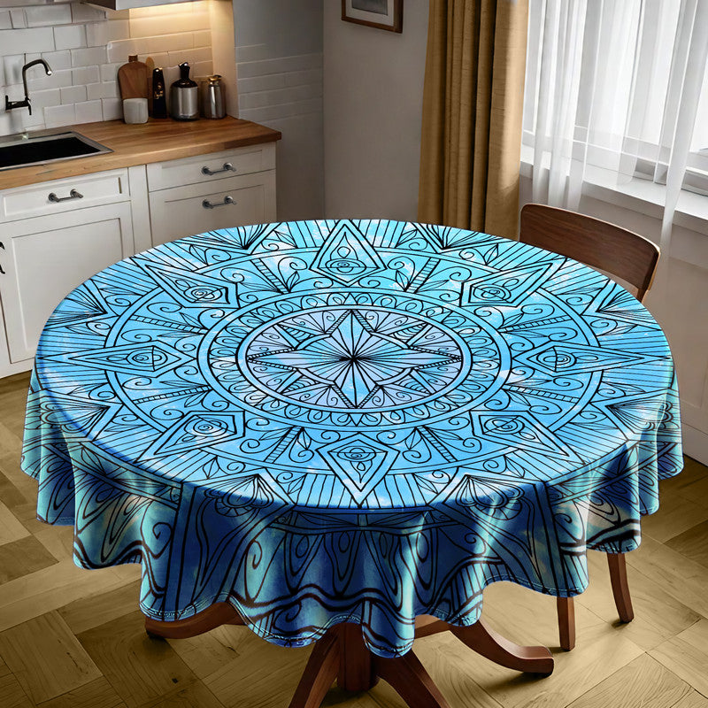Mandala Blue Ice Round Tablecloth