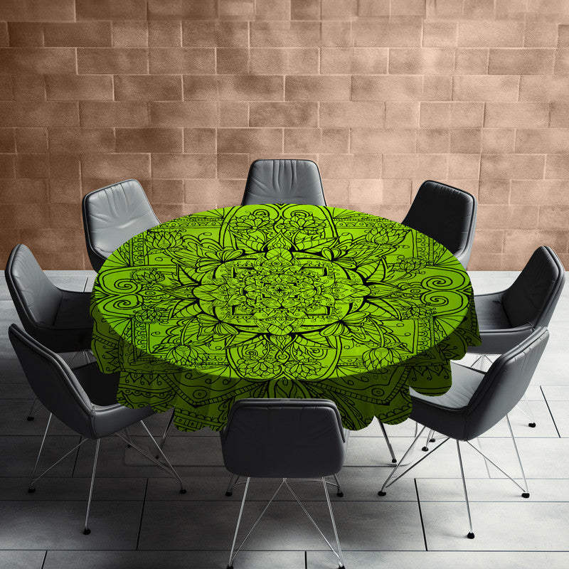 Mandala Green Floral Round Tablecloth