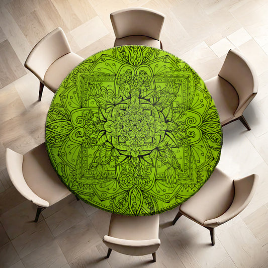 Mandala Green Floral Round Tablecloth