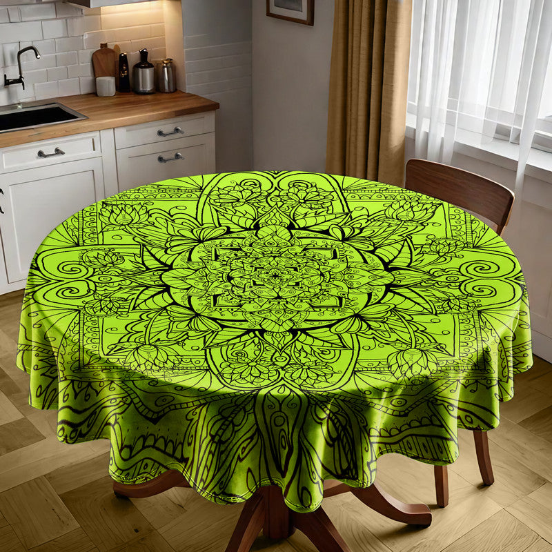 Mandala Green Floral Round Tablecloth